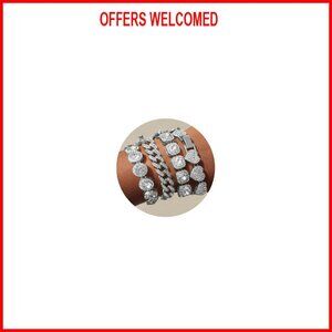 4-Piece Layered Bracelet Set with Crystals, 8-inch Link Chains